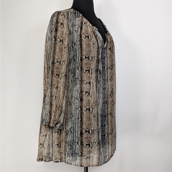 LIz Claiborne Chiffon V-Neck Long Sleeve Striped Tunic Top - Picture 4 of 11